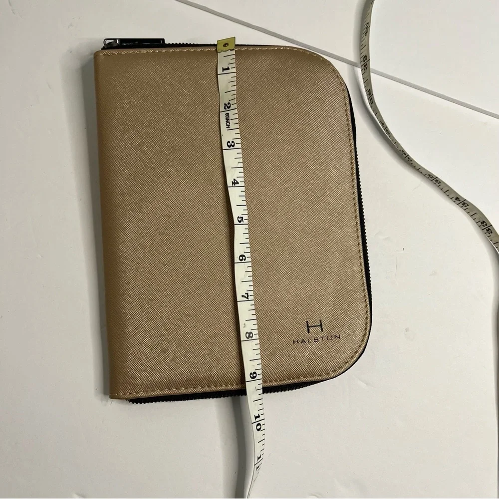 Halston Bronze hue thin Jewelry Organizer Travel Zipper Pouch soft interior snap